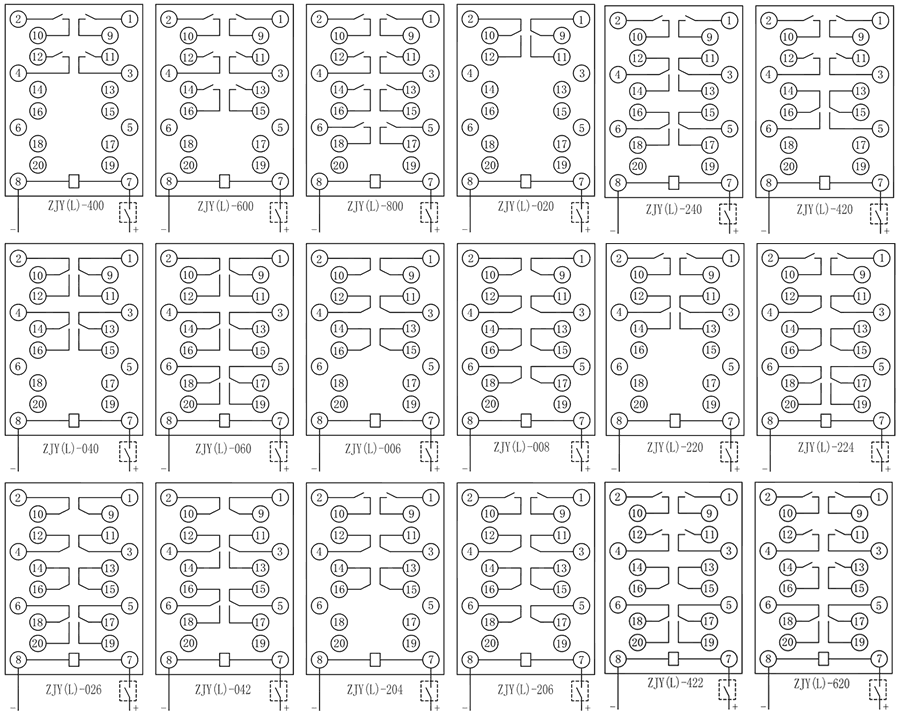 ZJL-040電流型中間繼電器內部接線圖