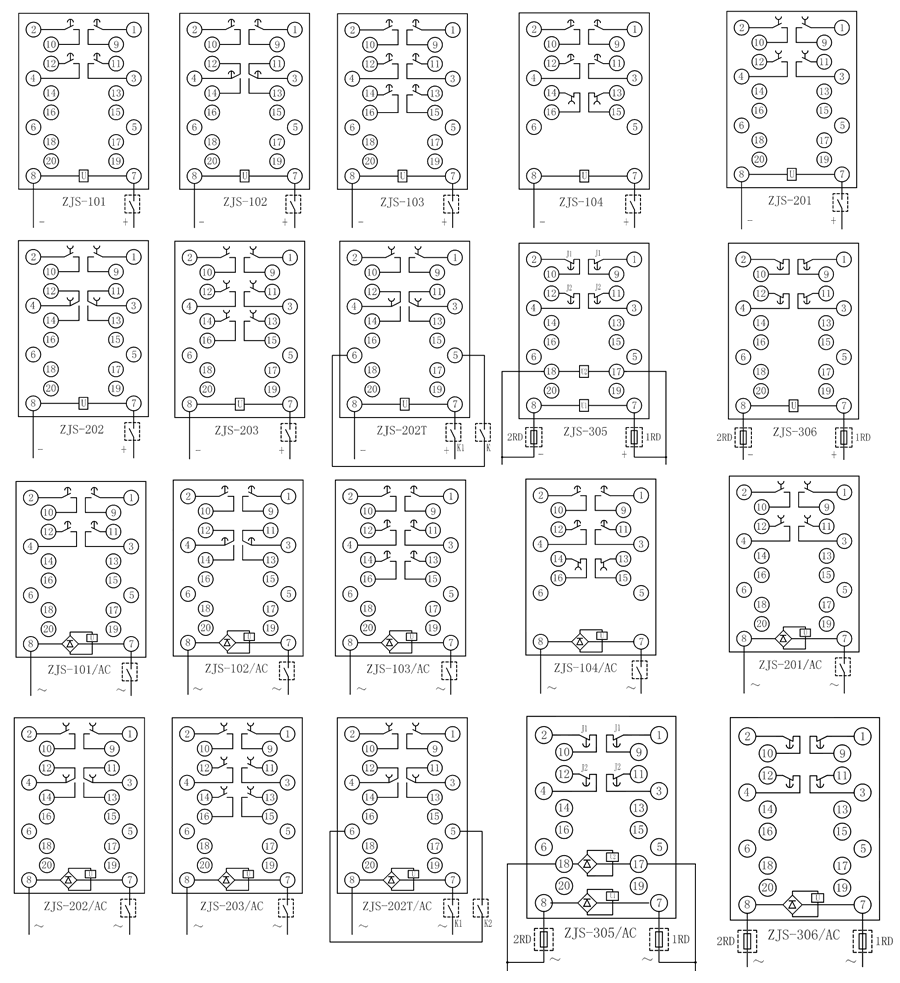 ZJS-326/AC延時(shí)中間繼電器內(nèi)部接線圖