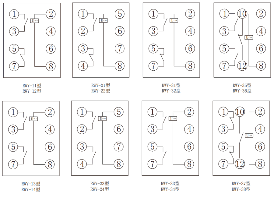 RWY系列無(wú)輔源電壓繼電器內(nèi)部接線圖