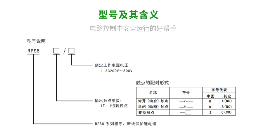 RPS8相序、斷線保護(hù)繼電器型號(hào)及含義